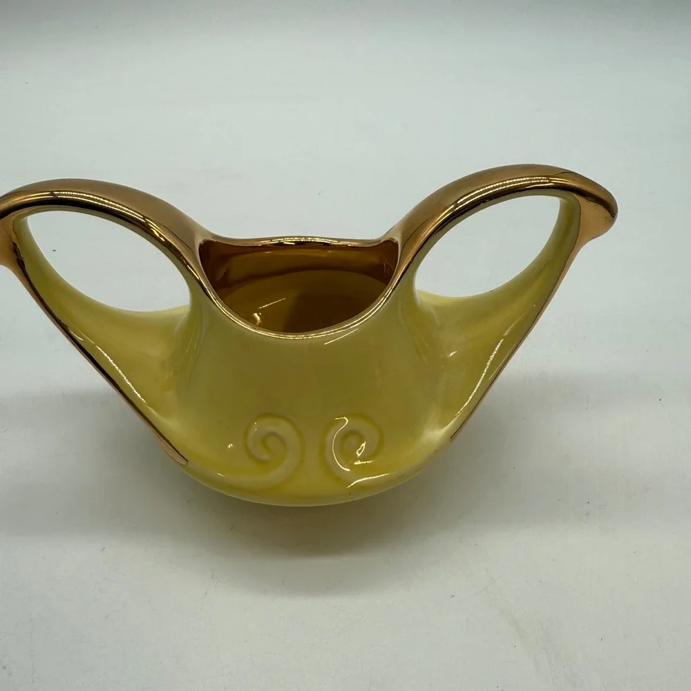 Vintage Yellow Creamer‎ Pitcher Set Gold Trim Decorative Porcelain